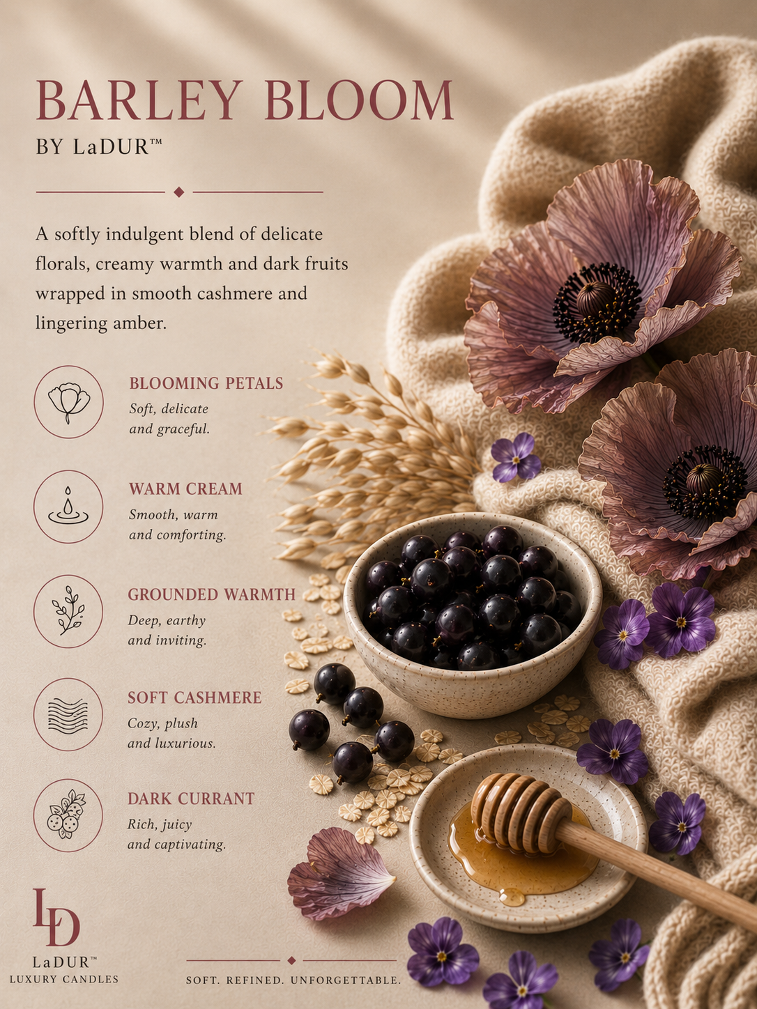 Barley Bloom – Luxury Soy Candle, Net 08 oz | Wooden Wick | Soft Floral & Cozy Woods