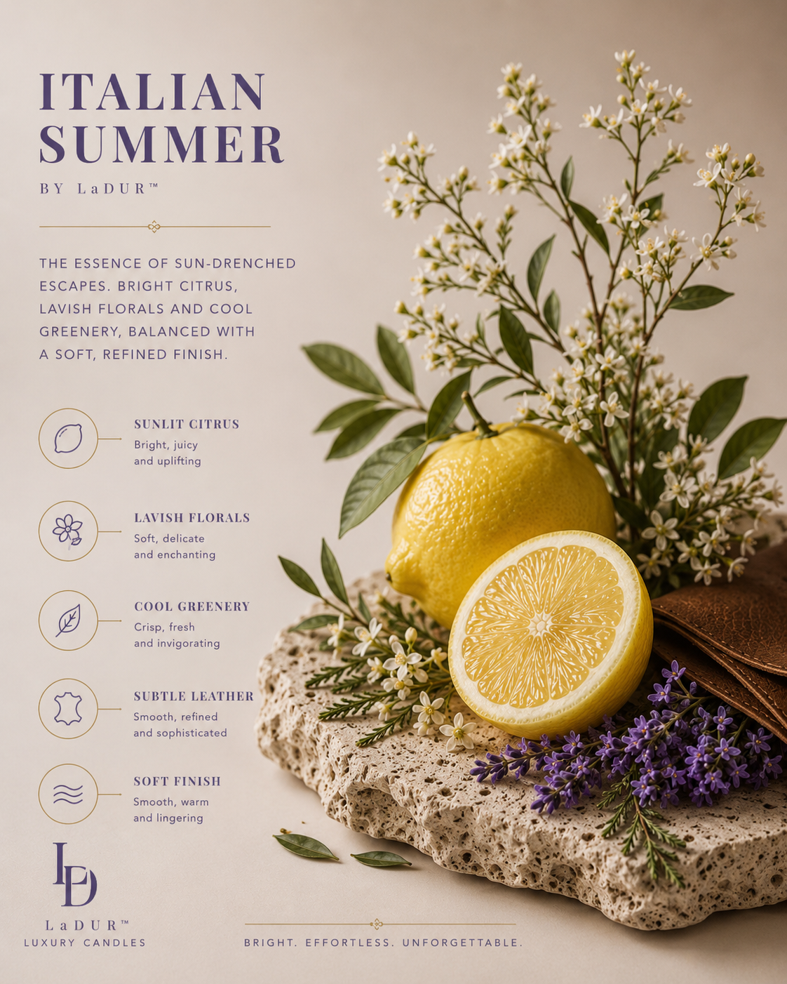 Italian Summer – Luxury Soy Candle, Net 08 oz | Wooden Wick | Citrus & Soft Floral