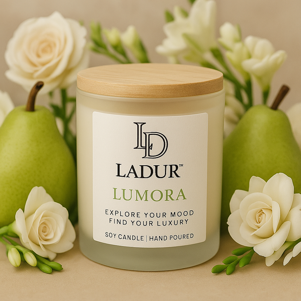 Lumora – Soy Candle, Net 08 oz | Wooden Wick | Fresh Pear & Elegant Soft Floral