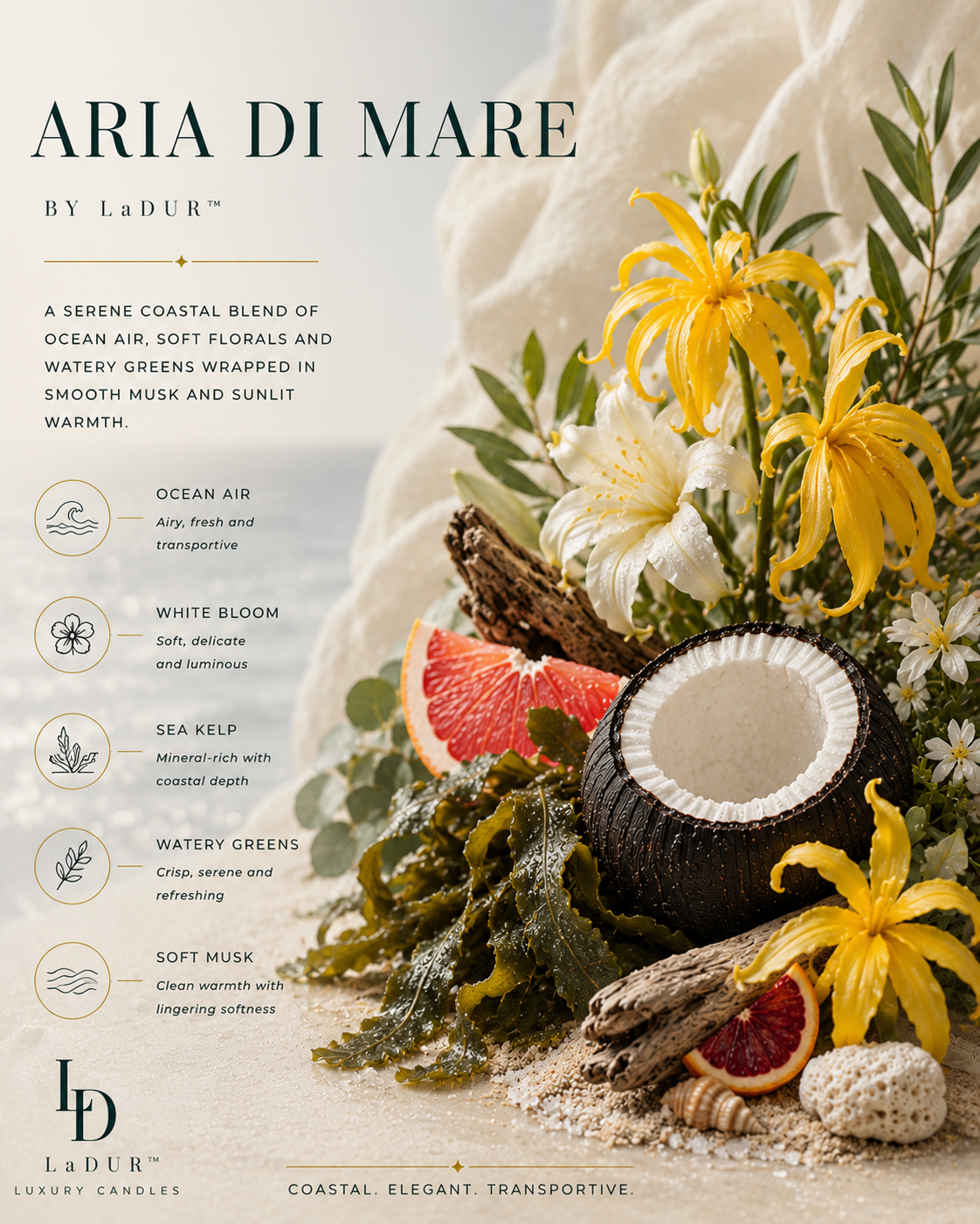 Aria di Mare – Soy Candle, Net 08 oz | Wooden Wick | Airy Coastal Freshness