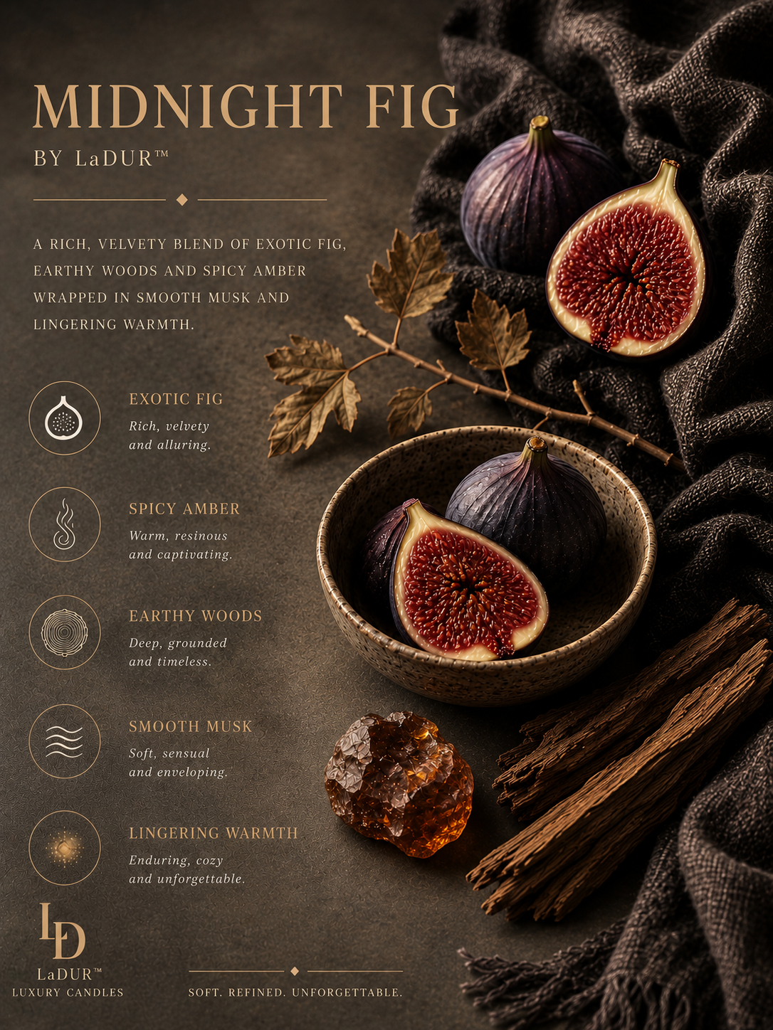 Midnight Fig – Luxury Soy Candle, Net 08 oz  | Wooden Wick | Warm Fig & Soft Woods