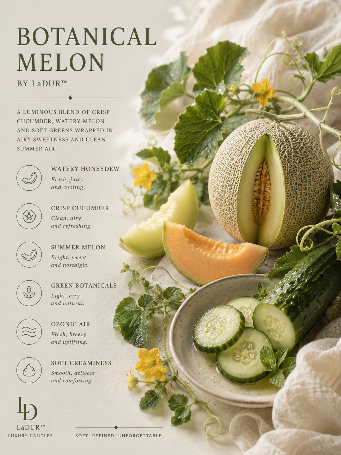 Botanical Melon – Soy Candle, Net 08 oz | Wooden Wick | Cool & Refreshing