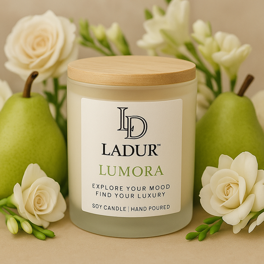 Lumora – Soy Candle, Net 08 oz | Wooden Wick | Fresh Pear & Elegant Soft Floral